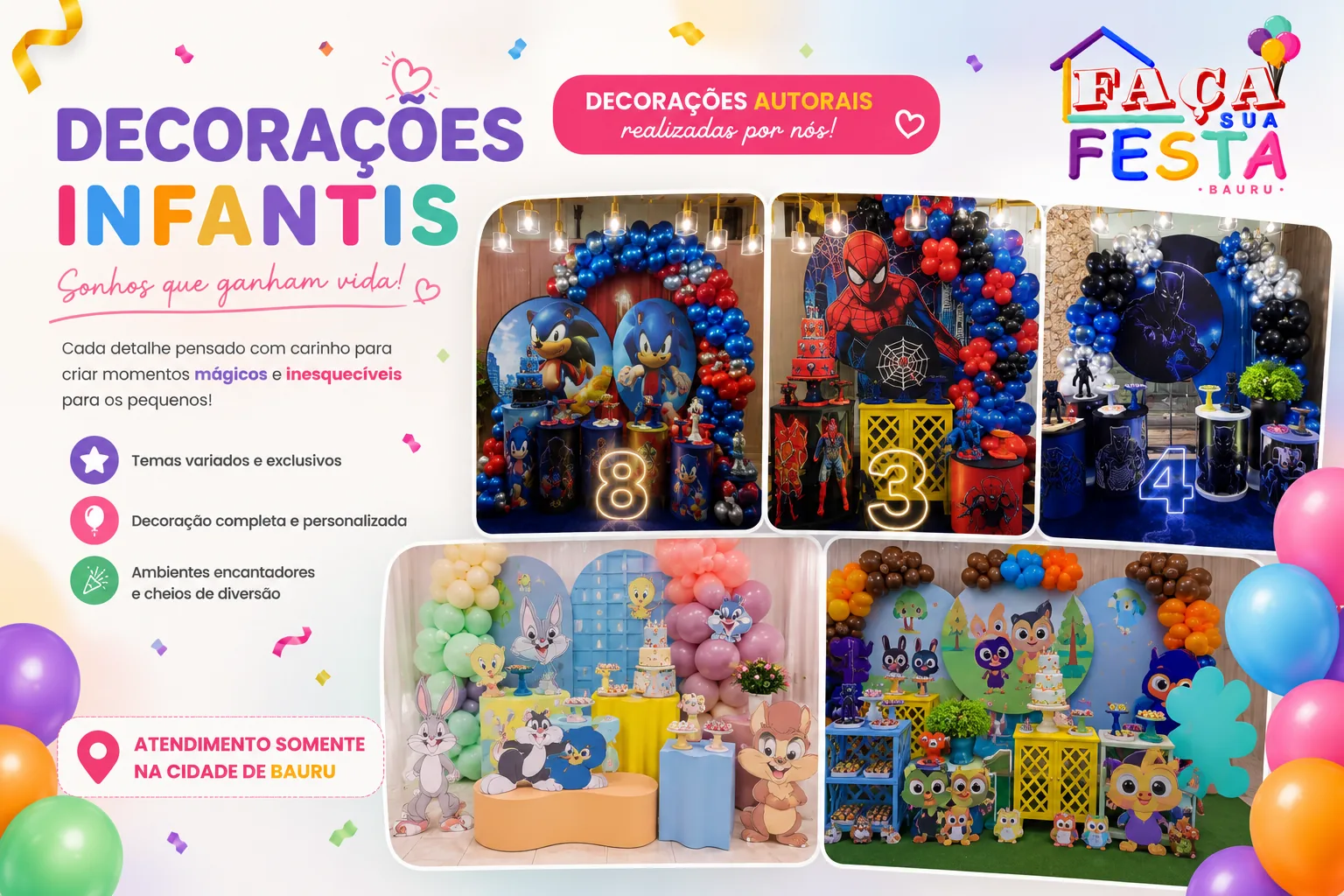 Decorações personalizadas para festas